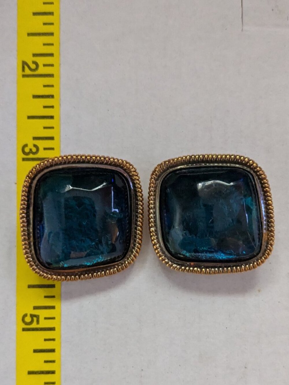 Vtg. KJL for AVON Kenneth Jay Lane Caprianti Blue Glass Square Clip On Earrings